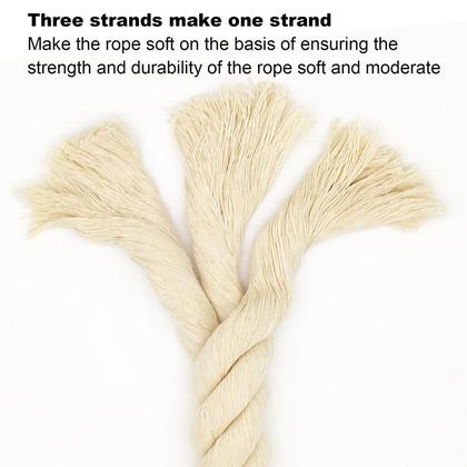 Imagem de Corda de algodão FOSER, cordão de macramê torcido de 3 fios (bege, 10 mm)