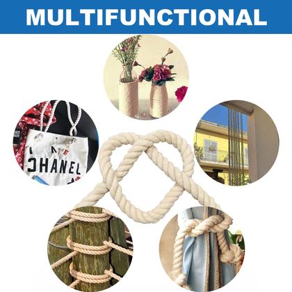 Imagem de Corda de algodão FOSER, cordão de macramê torcido de 3 fios (bege, 10 mm)