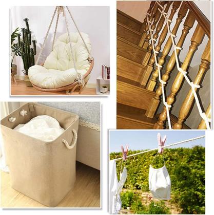 Imagem de Corda de algodão FOSER, cordão de macramê torcido de 3 fios (bege, 10 mm)