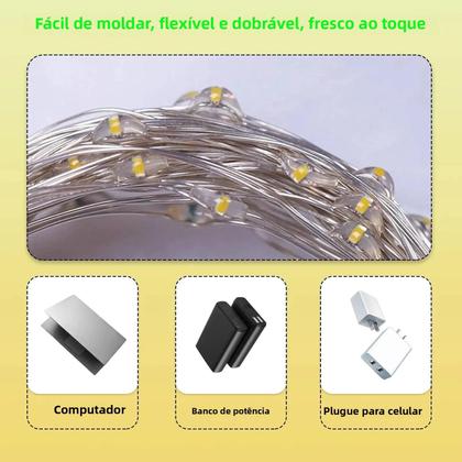 Imagem de Corda De Luz LED Rosa Roxa Com Fio De Cobre USB Para Decoração De Natal, Casamento, Festa De