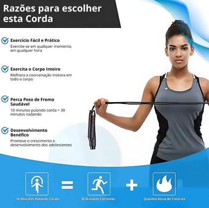 Imagem de Corda de Pular Cross Speed Rope Profissional Fitness Para Exercícios em Casa 3m, Cabo de Aço com Pegadores Ergonômicos e Rolamento Duplo