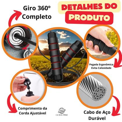 Imagem de Corda de Pular Cross Speed Rope Profissional Fitness Para Exercícios em Casa 3m, Cabo de Aço com Pegadores Ergonômicos e Rolamento Duplo