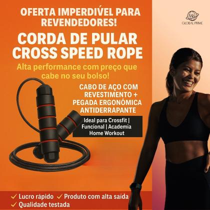 Imagem de Corda de Pular Cross Speed Rope Profissional Fitness Para Exercícios em Casa 3m, Cabo de Aço com Pegadores Ergonômicos e Rolamento Duplo