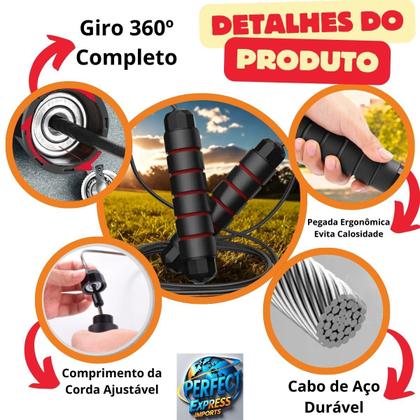 Imagem de Corda de Pular Cross Speed Rope Profissional Fitness Para Exercícios em Casa 3m, Cabo de Aço com Pegadores Ergonômicos e Rolamento Duplo