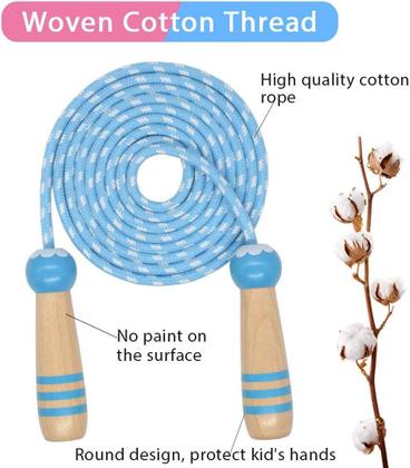 Imagem de Corda de pular infantil HUOGUO, corda de pular de algodão ajustável de 7 pés com cabo de madeira para meninos e meninas exercícios físicos ao ar livre