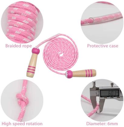 Imagem de Corda de pular infantil HUOGUO, corda de pular de algodão ajustável de 7 pés com cabo de madeira para meninos e meninas exercícios físicos ao ar livre