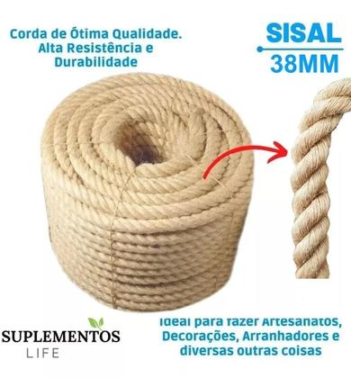 Imagem de Corda De Sisal 38mm 20 Metros Reforçada Decoração Exercício
