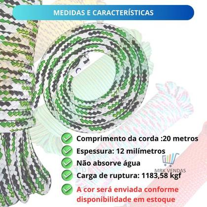 Imagem de Corda Multiuso Pp 12mm 20m Meada Amarração Carga Içamento Resistente Forte Nf