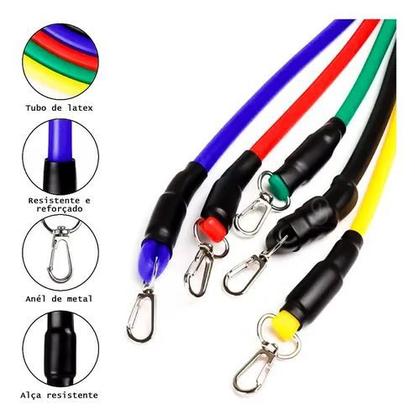 Imagem de Corda pular kit 11 peças elastico extensor musculação yoga