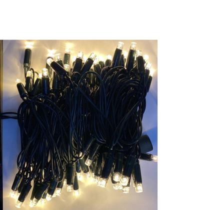 Imagem de cordão 100 leds blindados branco quente fio verde 10m com macho /femea  220v