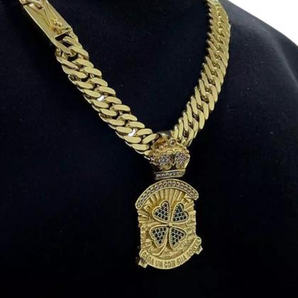 Imagem de Cordão 13mm Grumet + Pingente Trevo - Banhado a ouro 18k