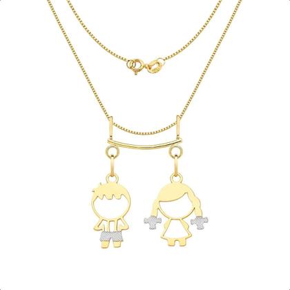 Imagem de Cordão 45cm Com Canga E Pingentes Filhos Casal Ouro 18k