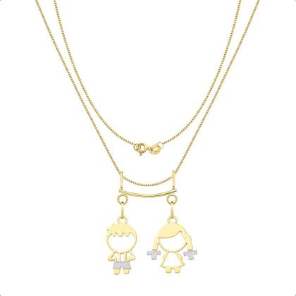 Imagem de Cordão 45cm Com Canga E Pingentes Filhos Casal Ouro 18k