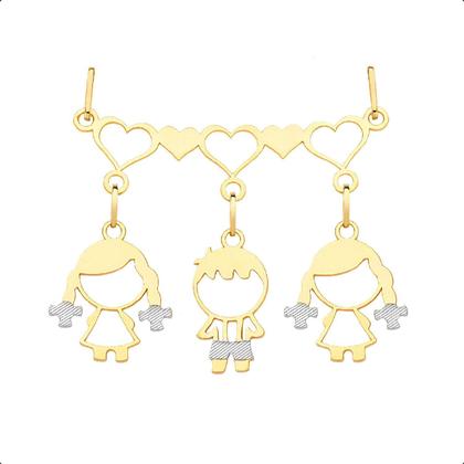 Imagem de Cordão 45cm Com Canga E Pingentes filhos Meninas e Menino Ouro 18k (2 Meninas e 1 Menino)