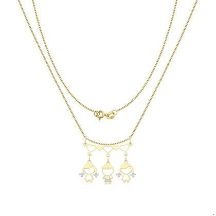 Imagem de Cordão 45cm Com Canga E Pingentes filhos Meninas e Menino Ouro 18k (2 Meninas e 1 Menino)
