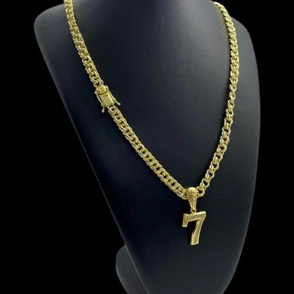 Imagem de Cordão 8mm Friso + Pingente 7 - Banhado a ouro