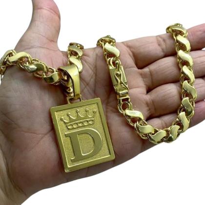 Imagem de Cordão 8mm Friso S + Pingente Letra - Banhado a ouro