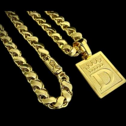 Imagem de Cordão 8mm Friso S + Pingente Letra - Banhado a ouro