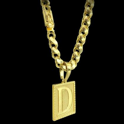 Imagem de Cordão 8mm Friso S + Pingente Letra - Banhado a ouro