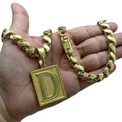 Imagem de Cordão 8mm Friso S + Pingente Letra - Banhado a ouro