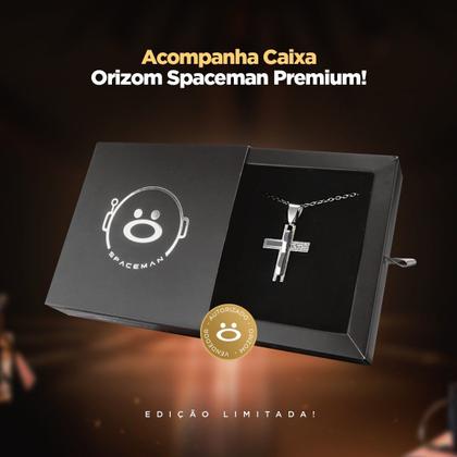Imagem de cordão aço inox + pingente cruz pai nosso prata + caixa social qualidade premium original estiloso religioso presente moda masculina casual
