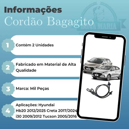 Imagem de Cordao bagagito hyundai hb20 2012/2025 creta 2017/2025 i30 2009/2016 tucson 2005/2016