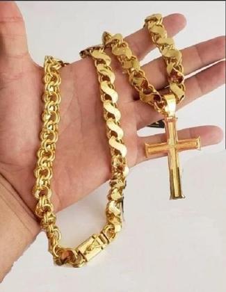 Imagem de Cordão Banhado A Ouro 18K Friso Dupla Face 12Mm Com Pingente