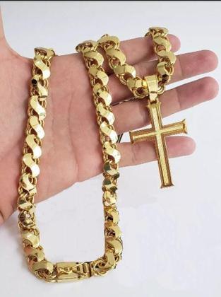 Imagem de Cordão Banhado A Ouro 18K Friso Dupla Face 12Mm Com Pingente