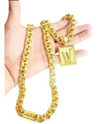 Imagem de Cordão Banhado A Ouro 18K Friso Triplo 12Mm Com Pingente W