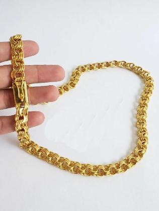 Imagem de Cordão Banhado A Ouro 18K Friso Triplo 12Mm Com Pingente W