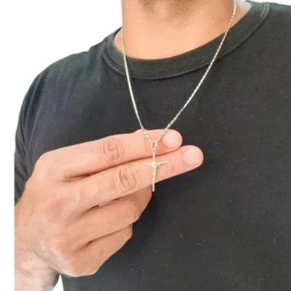 Imagem de Cordão Banhado A Ouro 18k Masculino Rommanel Com Pingente Cruz Presente Homens