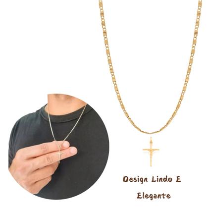 Imagem de Cordão Banhado A Ouro 18k Masculino Rommanel Com Pingente Cruz Presente Homens