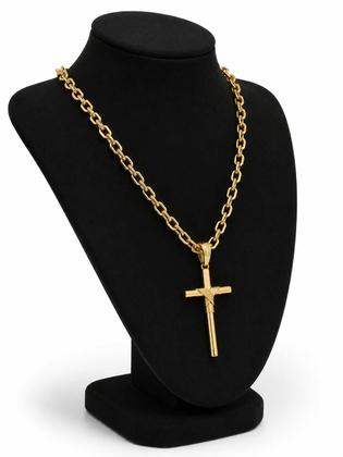 Imagem de Cordão Banhado A Ouro 18k Modelo Cadeado 8mm + Pingente Cruz Fio