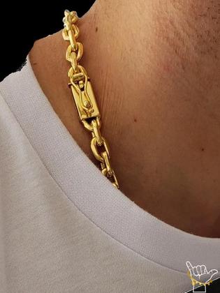 Imagem de Cordão Banhado A Ouro 18k Modelo Cadeado 8mm + Pingente Cruz Fio