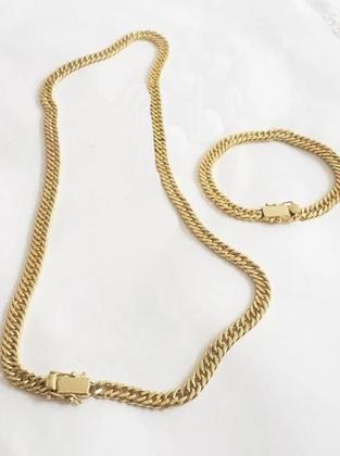 Imagem de Cordão Banhado Ouro 18K Grumet Lacraia 10Mm Com Pulseira