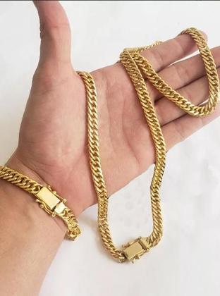 Imagem de Cordão Banhado Ouro 18K Grumet Lacraia 10Mm Com Pulseira