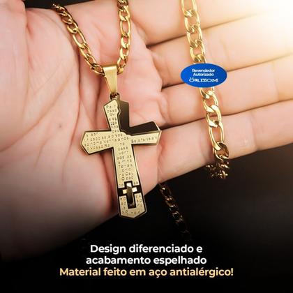 Imagem de Cordão banhado ouro corrente + pulseira + pingente pai nosso cruz original casual oração religioso