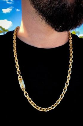 Imagem de Cordão Cadeado 8mm + Pingente Leão Placa - Banhado a ouro 18K