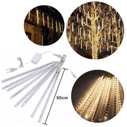 Imagem de Cordão Chuva de Meteoro 8 Tubos 48cm 240 Leds Branco Quente 2 Metros - Wincy Natal