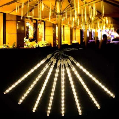 Imagem de Cordão Chuva de Meteoro 8 Tubos 48cm 240 Leds Branco Quente 2 Metros - Wincy Natal