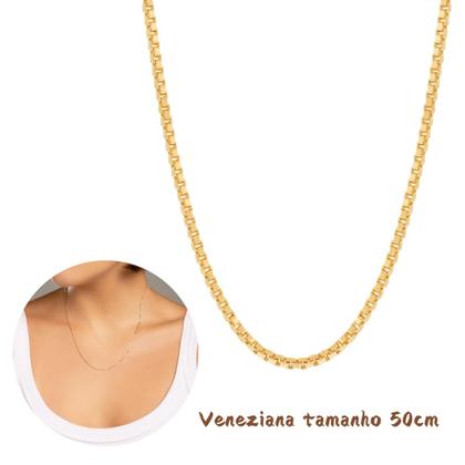 Imagem de Cordão Colar Veneziana Rommanel Banhado A Ouro 18k Feminino Tamanho 50cm