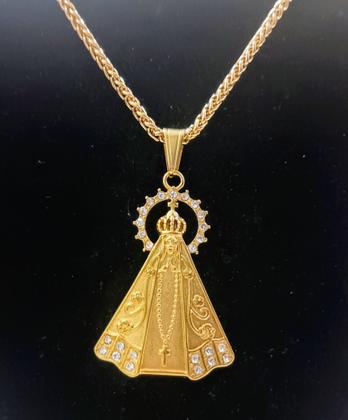 Imagem de Cordão com Pingente em Aço Inox Nossa Senhora Aparecida Protetora