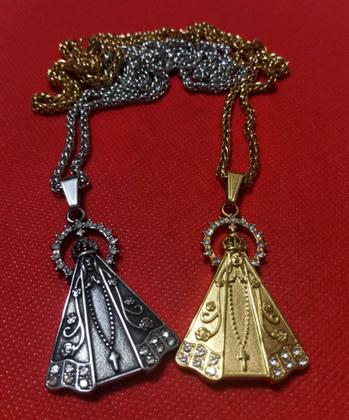 Imagem de Cordão com Pingente em Aço Inox Nossa Senhora Aparecida Protetora