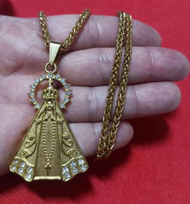 Imagem de Cordão com Pingente em Aço Inox Nossa Senhora Aparecida Protetora