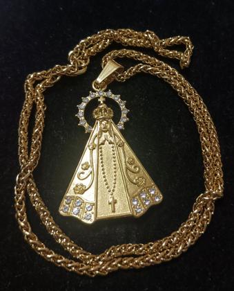 Imagem de Cordão com Pingente em Aço Inox Nossa Senhora Aparecida Protetora