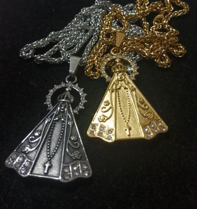 Imagem de Cordão com Pingente em Aço Inox Nossa Senhora Aparecida Protetora