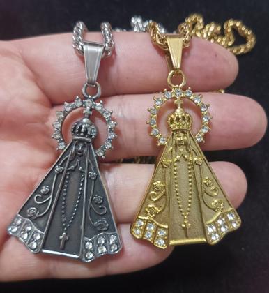 Imagem de Cordão com Pingente em Aço Inox Nossa Senhora Aparecida Protetora