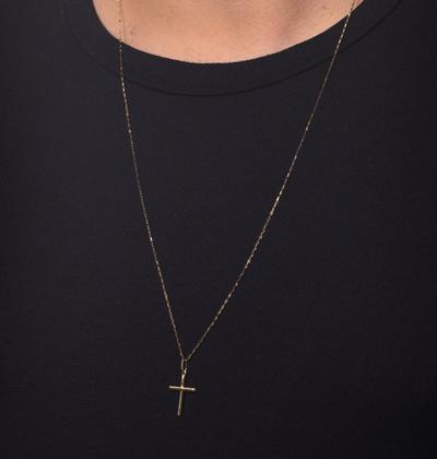 Imagem de Cordão Corrente Cadeado 80cm+ Pingente Crucifixo Ouro 18k750