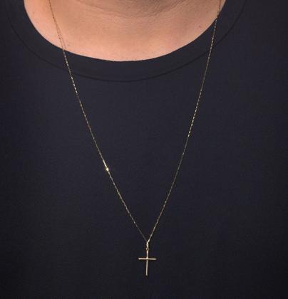 Imagem de Cordão Corrente Cadeado 80cm+ Pingente Crucifixo Ouro 18k750