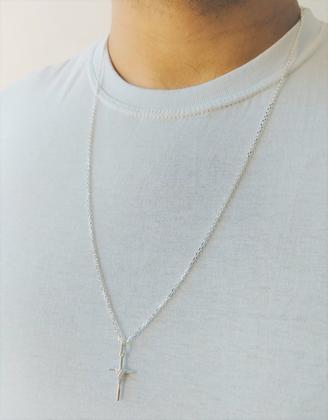 Imagem de Cordão Corrente Masculina 70cm Pingente Cruz Prata 925